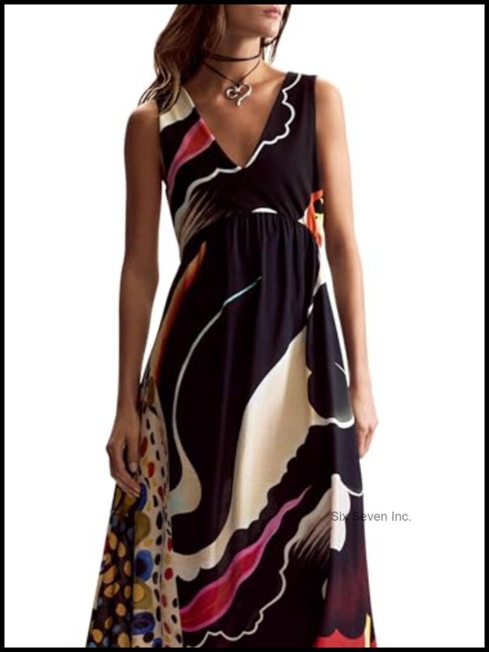 Sleeveless Chevron Midi Dress with Button Front - Summer Casual